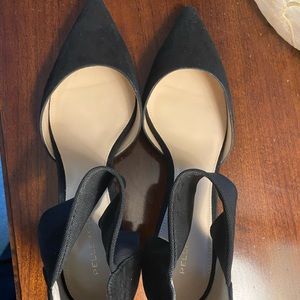 Black pointed toe kitten heels